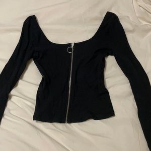 Zipper up black long sleeve shirt